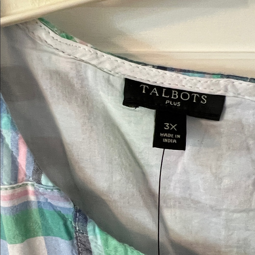 Talbots Patchwork Button Back Tank Top Blue Madra… - image 5